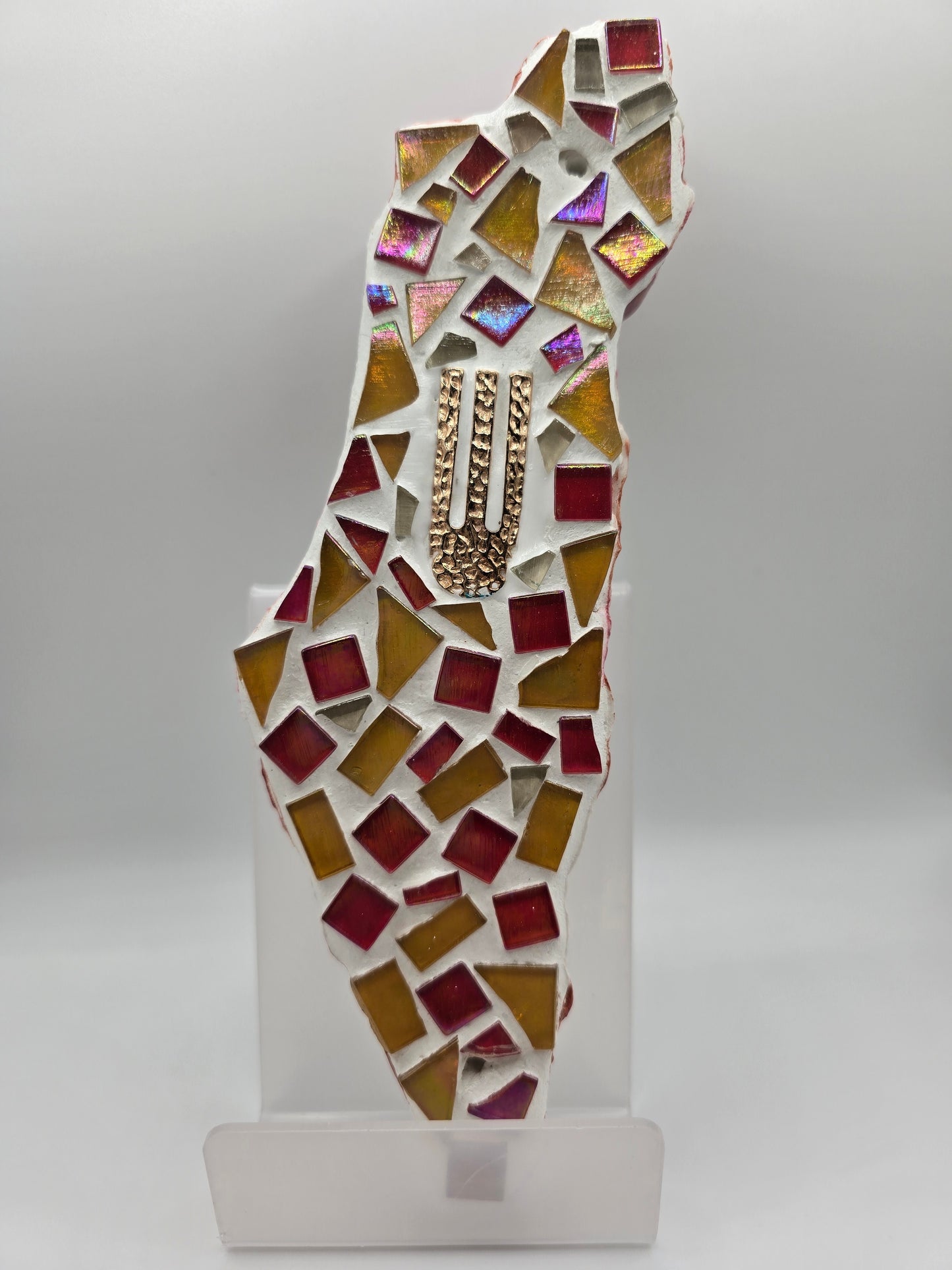 Handcrafted Red and Gold Israel Mosaic Wall Hanging – Judaica Art