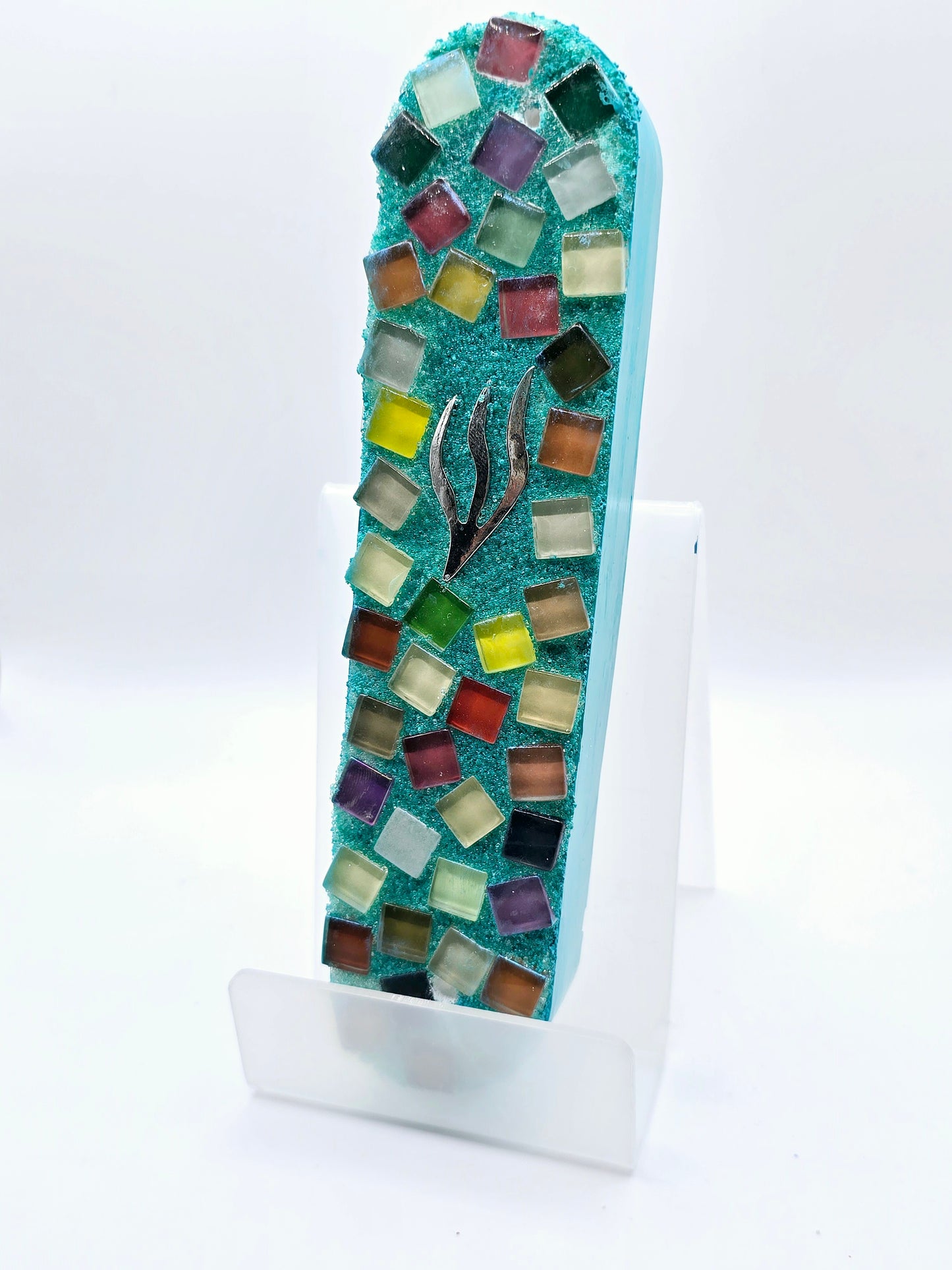 Vibrant Mosaic Mezuzah Case with Multicolor Glass Tiles – Handcrafted Judaica