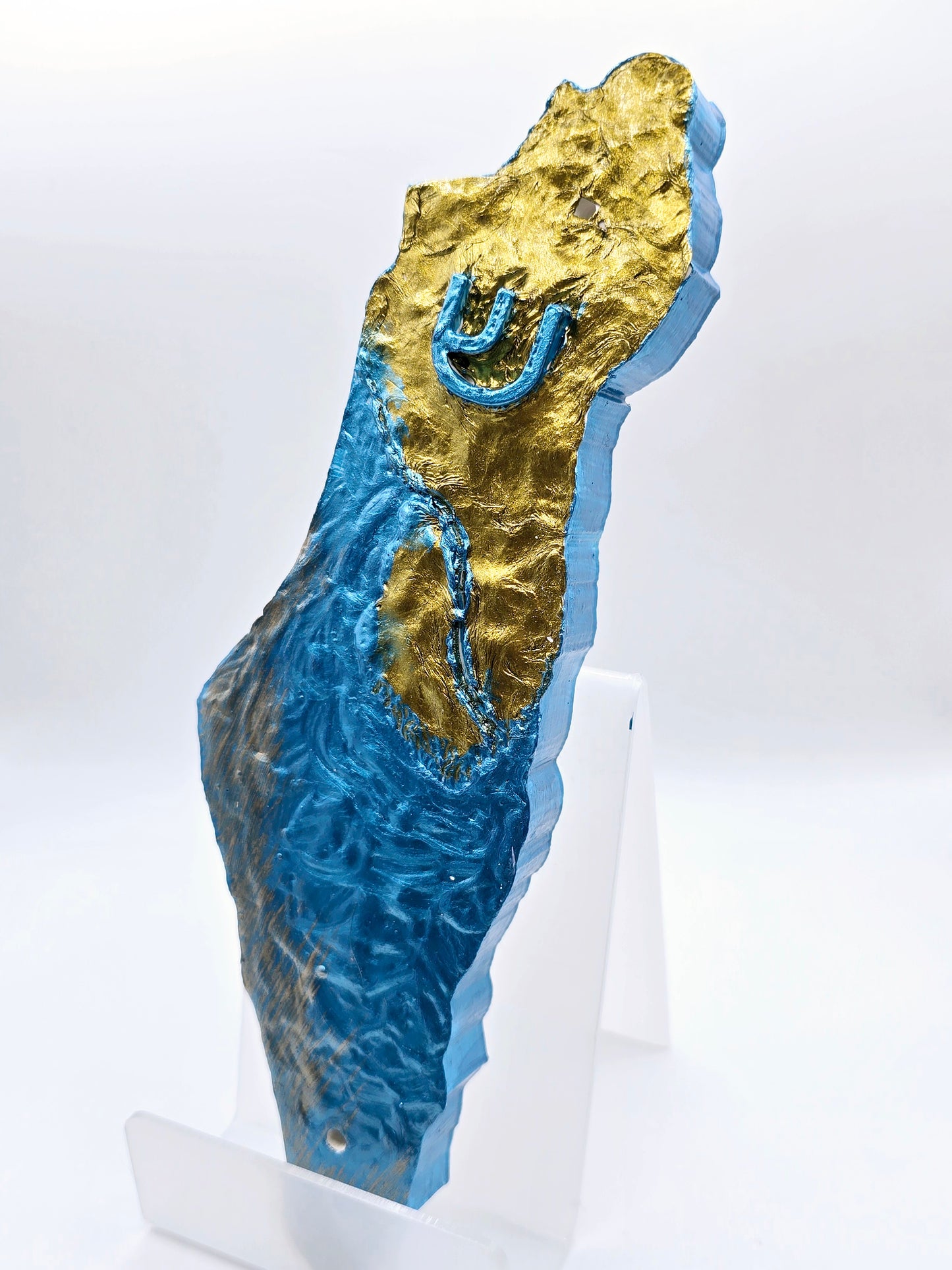 Handcrafted Israel Map Wall Art in Blue and Gold – Contemporary Judaica Decor