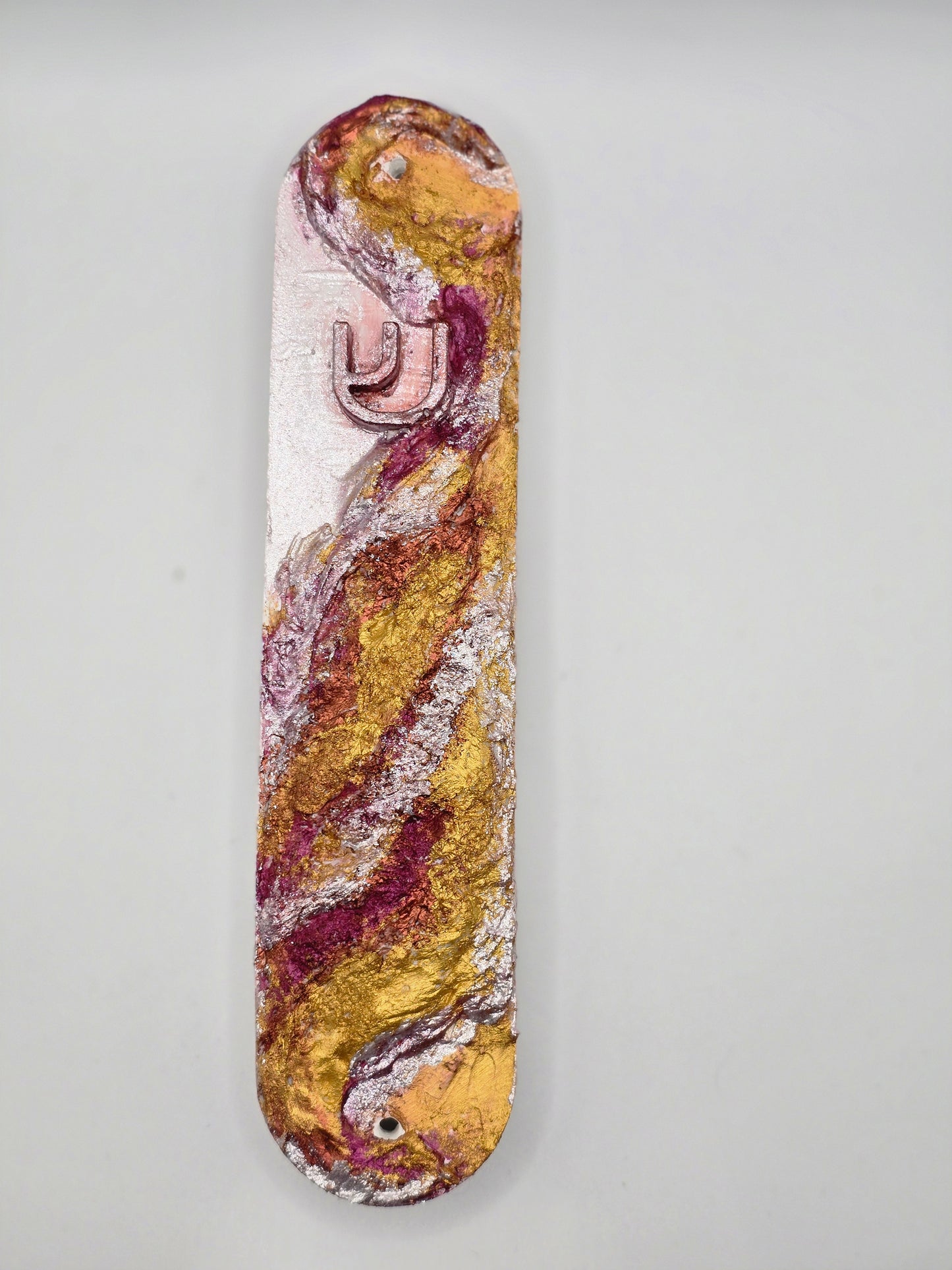 Handcrafted Mezuzah Case with Gold and Burgundy Accents – Elegant Judaica