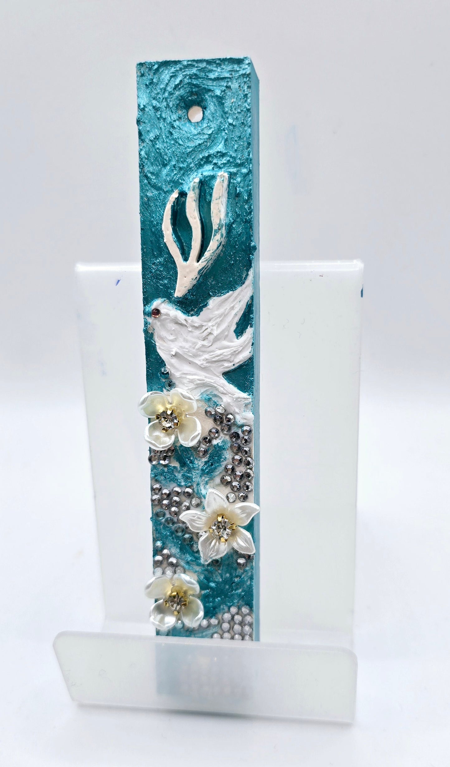 Handcrafted Turquoise Floral Mezuzah Case – A Symbol of Peace and Beauty
