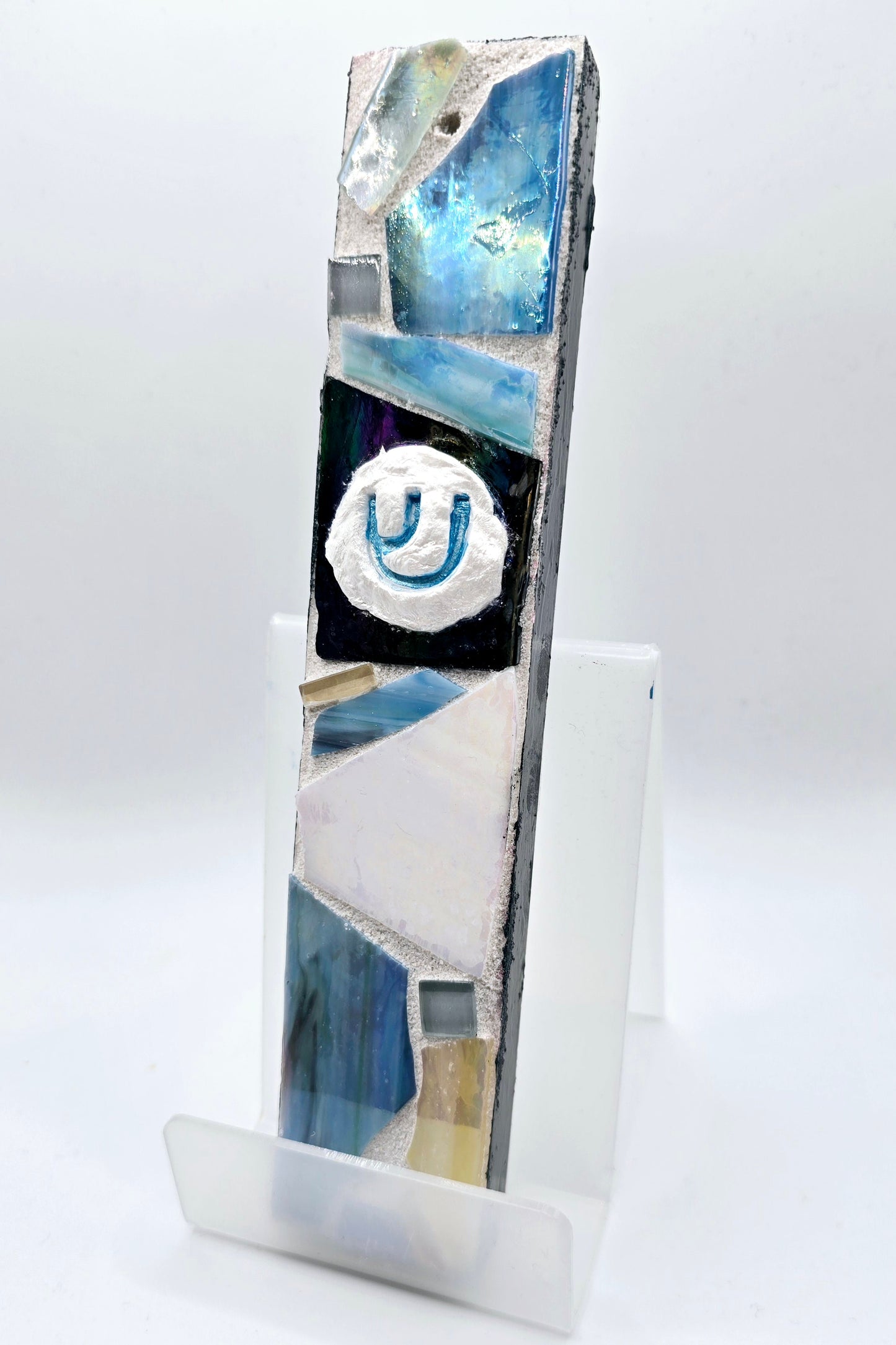 Handcrafted Iridescent Blue Mosaic Mezuzah Case – Modern Judaica Art