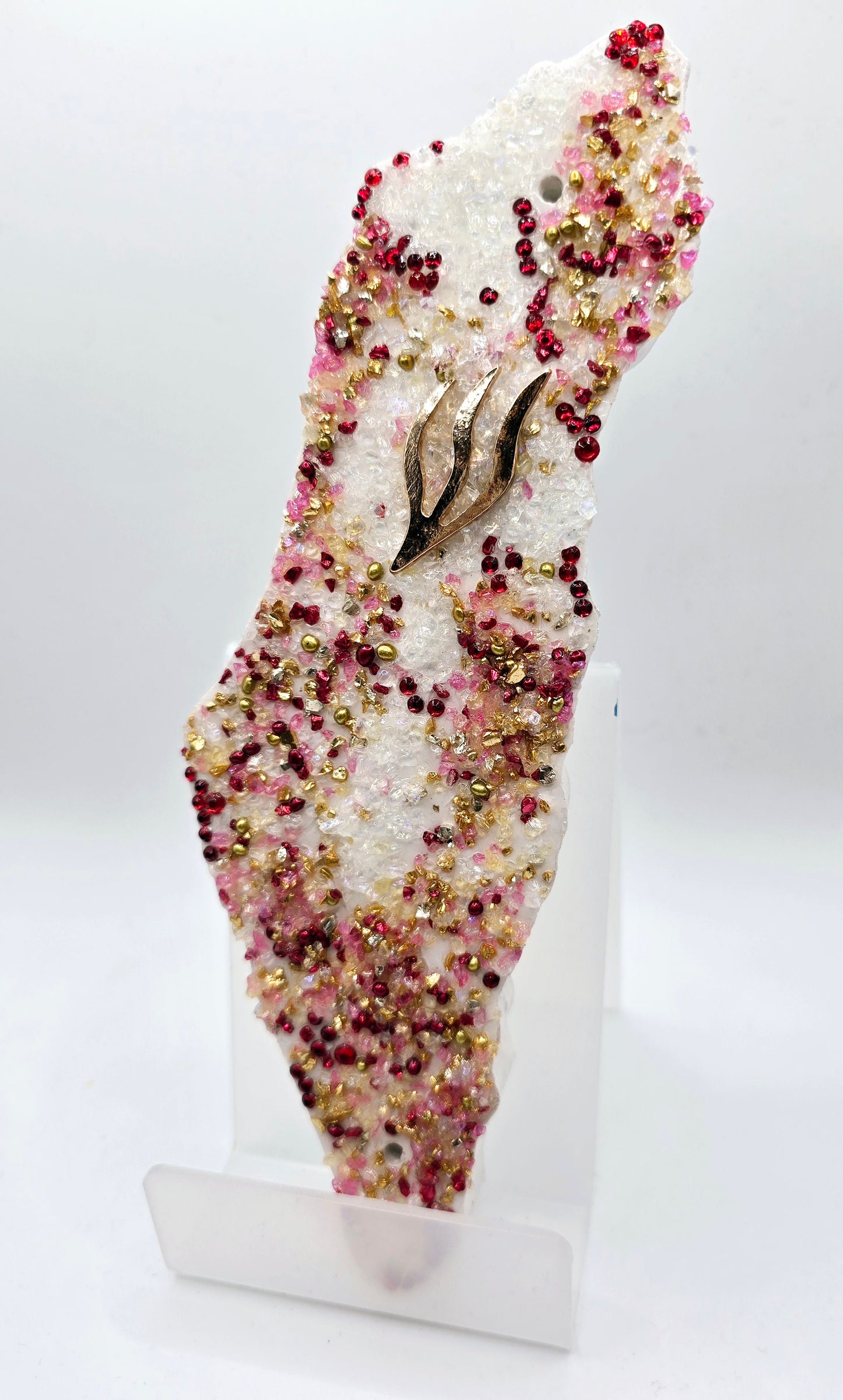 Handcrafted Israel Crystal Wall Hanging with Pink and Gold Accents – Unique Judaica Art