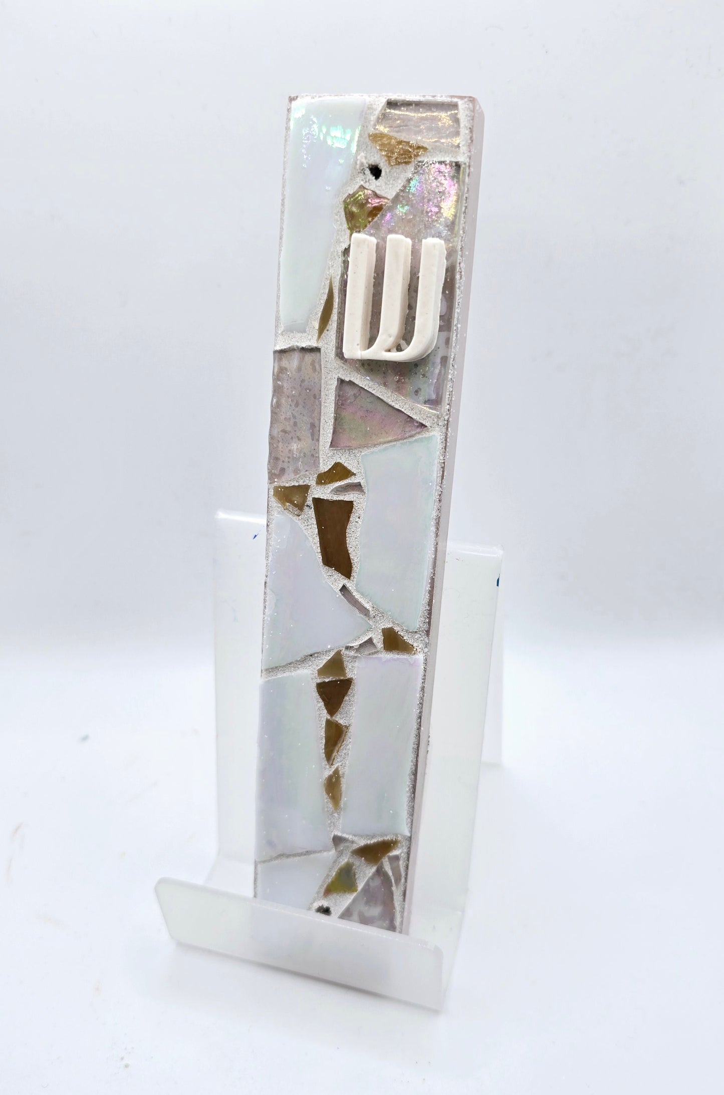 Handcrafted Iridescent Mosaic Mezuzah Case – Elegant Judaica Art