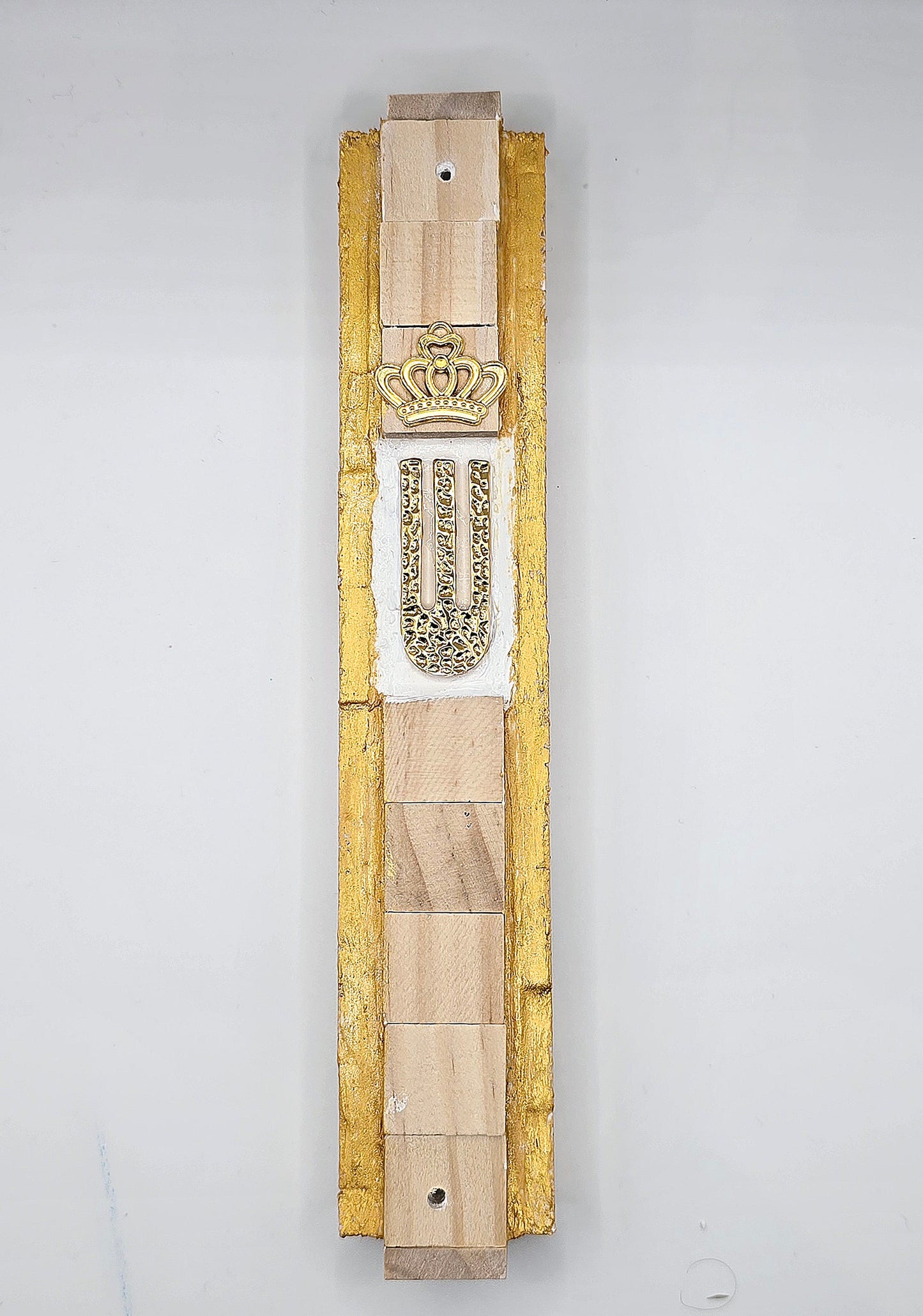 Regal Wooden Mezuzah Case with Gold Crown Design – Handcrafted Judaica