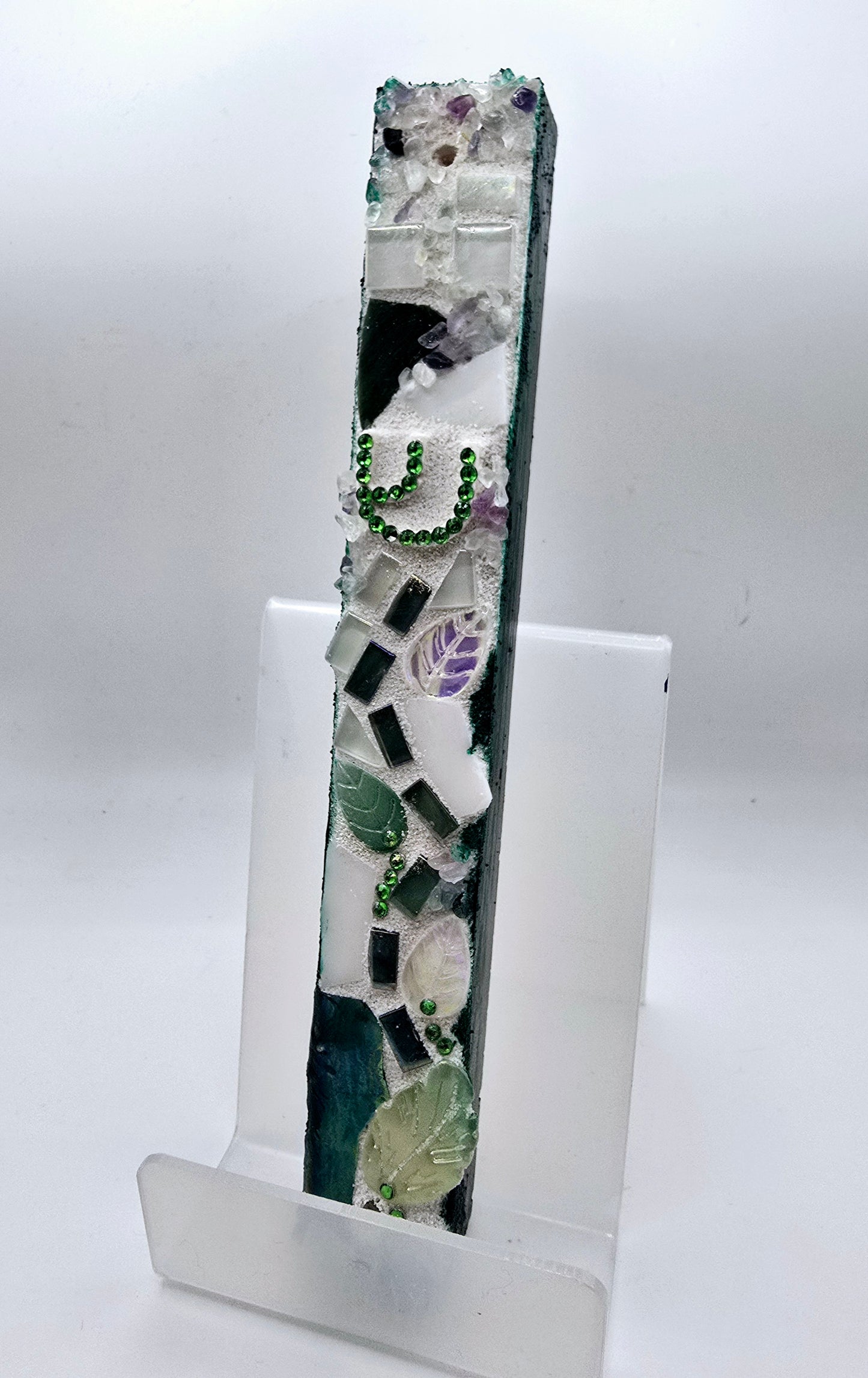Handcrafted Green Mosaic Mezuzah Case – Nature-Inspired Design