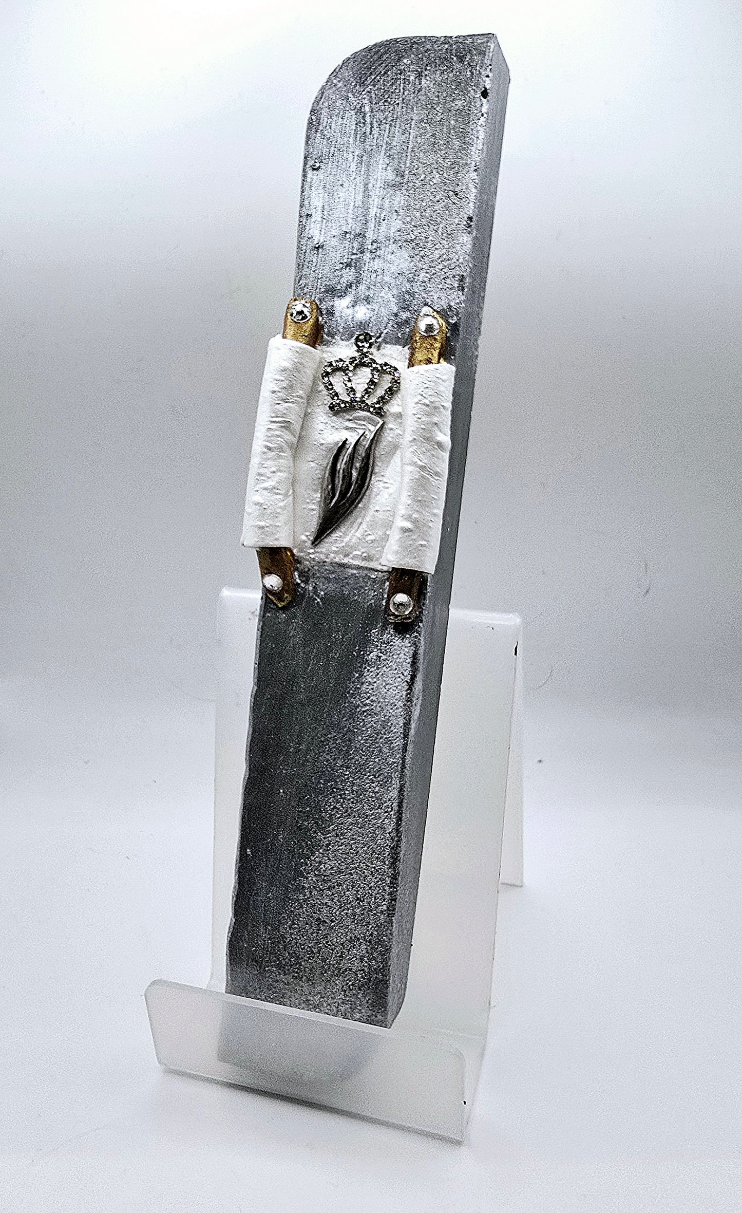 Handcrafted Mezuzah Case – Elegant Torah Scroll Design with Crown & Shin