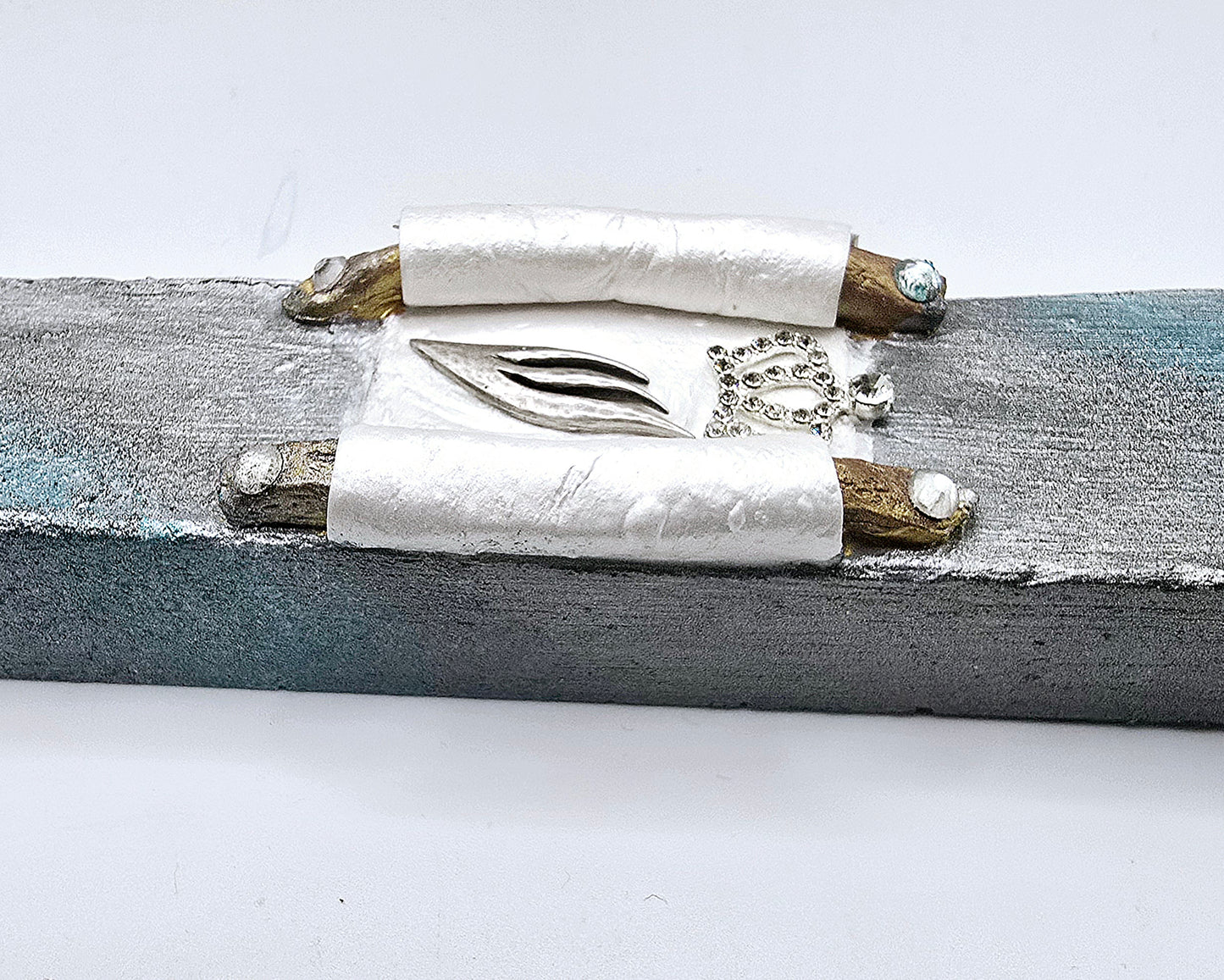 Handcrafted Mezuzah Case – Elegant Torah Scroll Design with Crown & Shin
