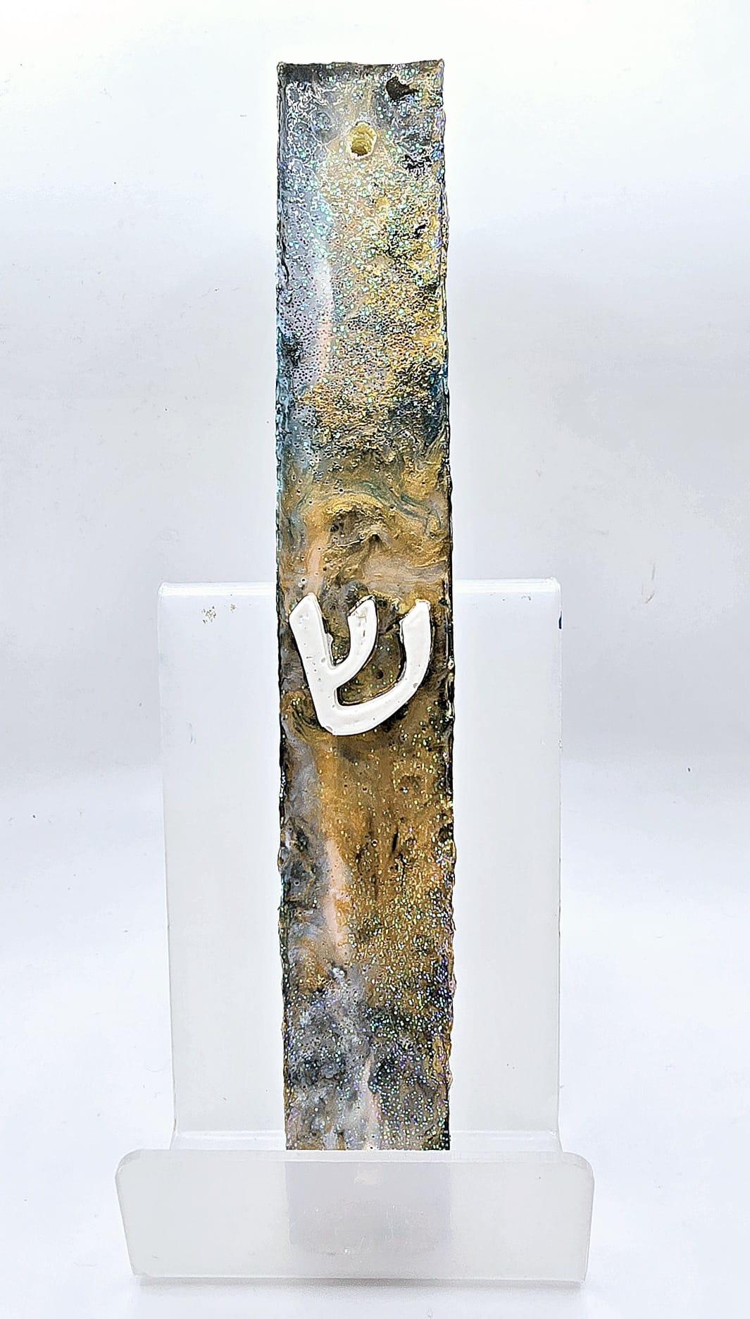 Abstract Mezuzah Case with Poured Paint Design
