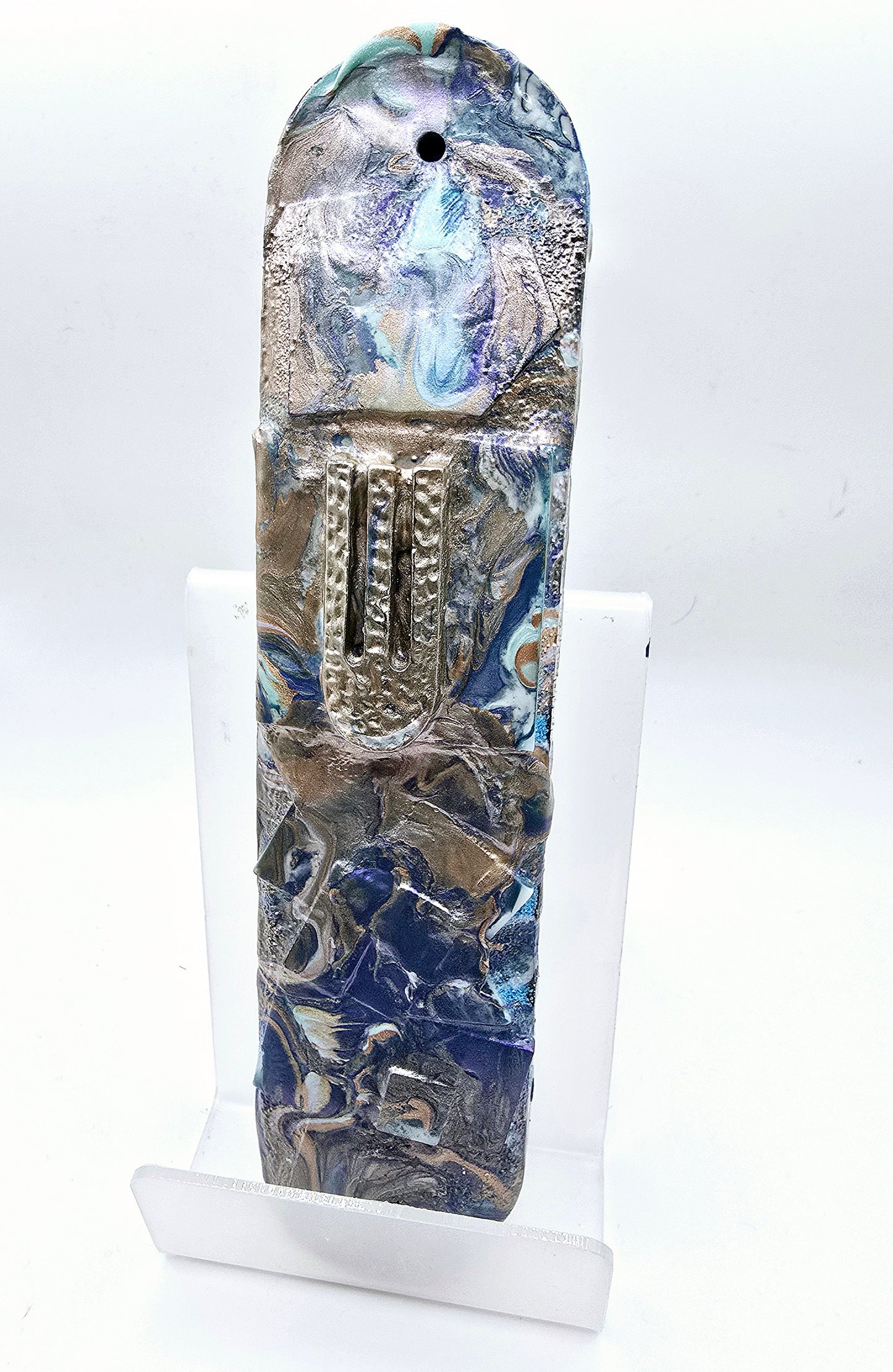 Mezuzah Case – Blue and Gold Marble Design