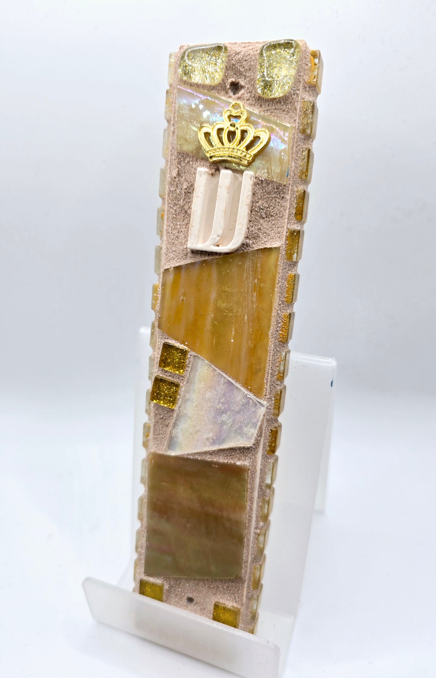 Crown Gold Mosaic Mezuzah Case