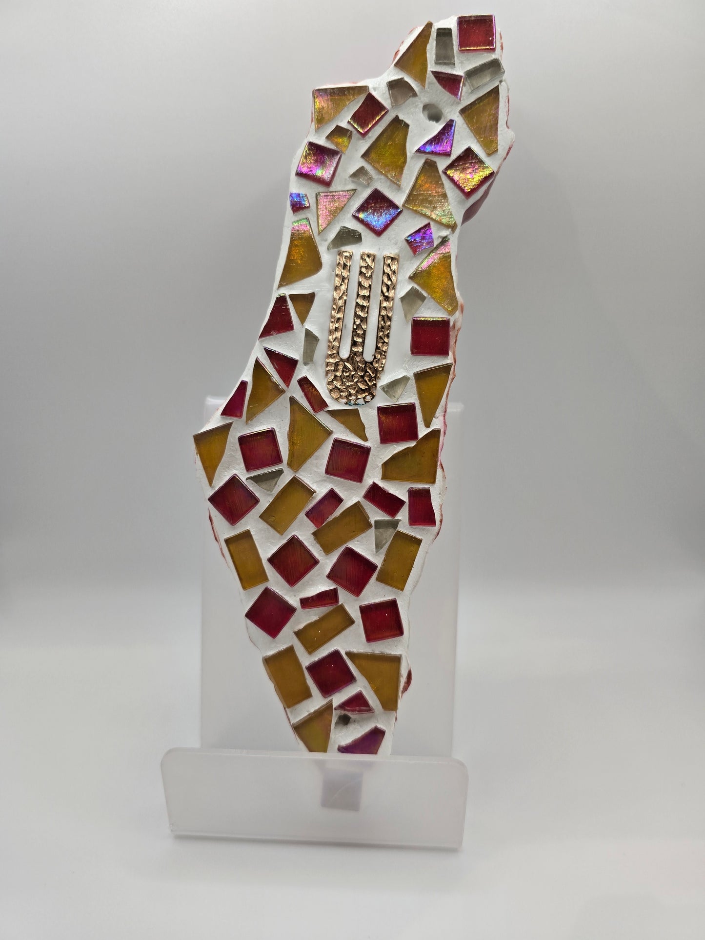 Handcrafted Red and Gold Israel Mosaic Wall Hanging – Judaica Art