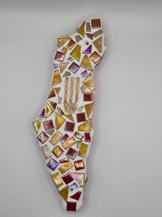 Handcrafted Red and Gold Israel Mosaic Wall Hanging – Judaica Art