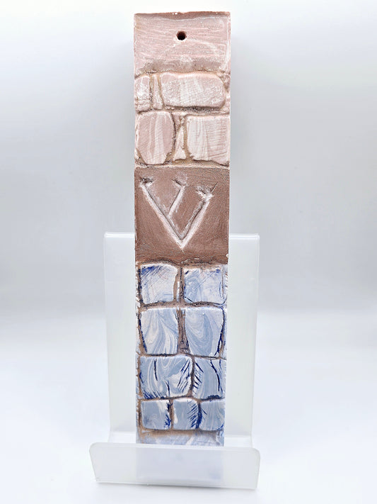 Handcrafted Textured Blue and Old Pink Mezuzah Case – Unique Judaica Art