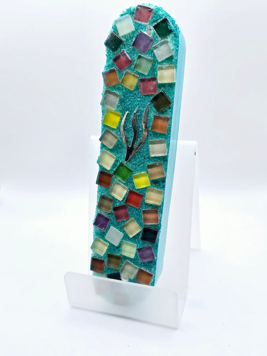 Vibrant Mosaic Mezuzah Case with Multicolor Glass Tiles – Handcrafted Judaica