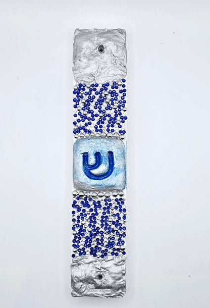 Handcrafted Silver and Blue Mezuzah Case – Elegant Judaica Art