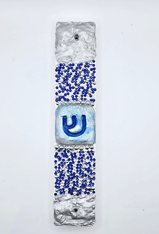 Handcrafted Silver and Blue Mezuzah Case – Elegant Judaica Art