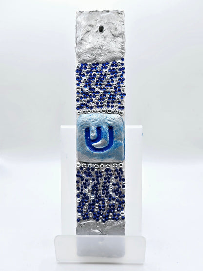 Handcrafted Silver and Blue Mezuzah Case – Elegant Judaica Art