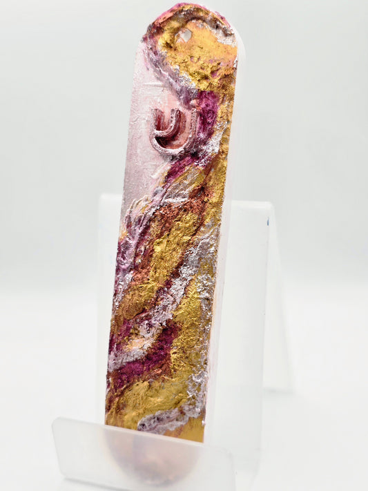 Handcrafted Mezuzah Case with Gold and Burgundy Accents – Elegant Judaica