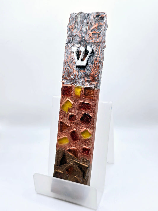 Handcrafted Rustic Mosaic Mezuzah Case – Warm Judaica Art