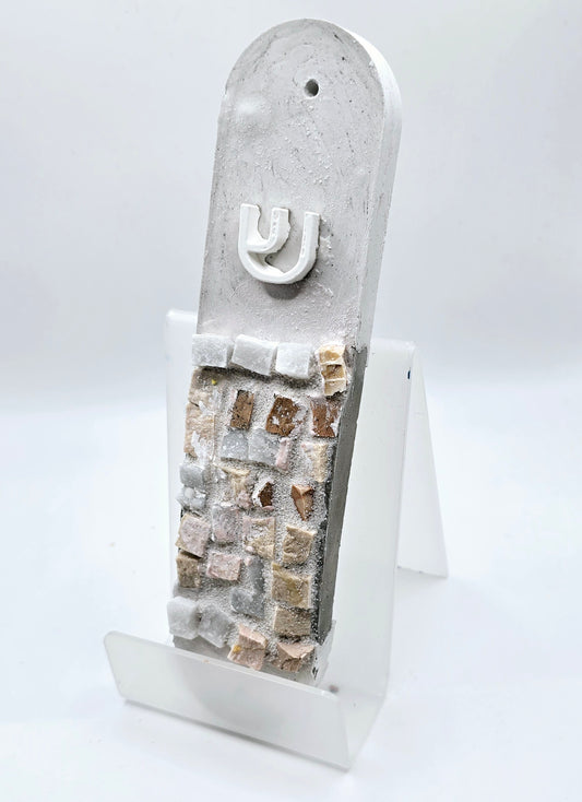 Handcrafted Stone Mezuzah Case with Western Wall Design – Modern Judaica