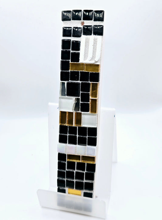 Sophisticated Black and Gold Mosaic Mezuzah Case – Handcrafted Judaica