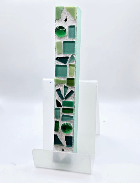 Handcrafted Green Glass Mosaic Mezuzah Case – Modern Judaica Art