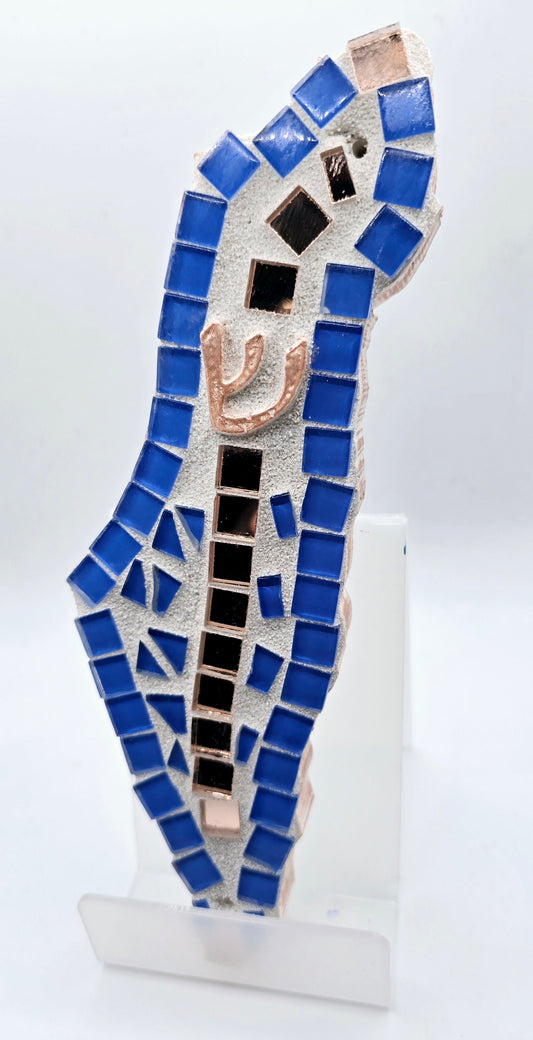 Blue Mosaic Map of Israel – Handcrafted Judaica Wall Art