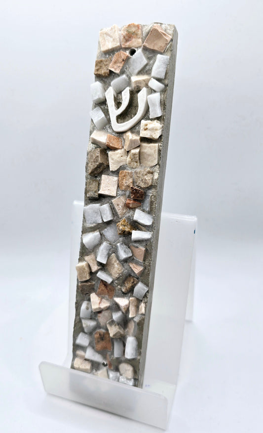 Handcrafted Mosaic Mezuzah Case – Natural Stone Judaica Art