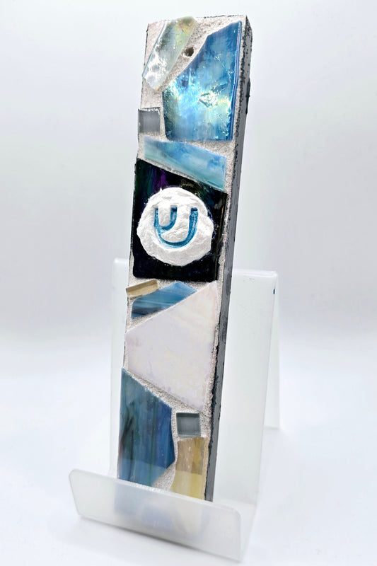 Handcrafted Iridescent Blue Mosaic Mezuzah Case – Modern Judaica Art