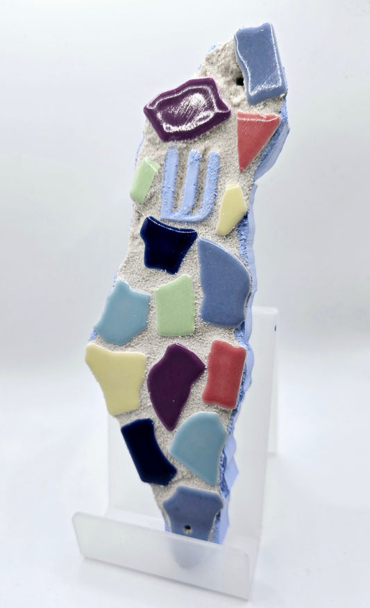 Handcrafted Mosaic Israel Map Mezuzah Case – Artistic Judaica Decor for Scrolls