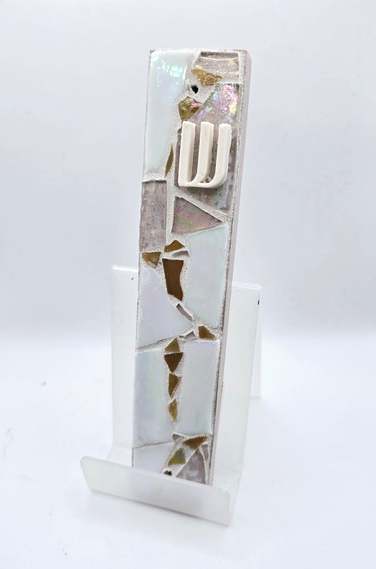 Handcrafted Iridescent Mosaic Mezuzah Case – Elegant Judaica Art