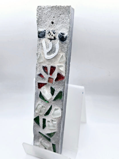 Handcrafted Silver Floral Mosaic Mezuzah Case – Unique Judaica Art