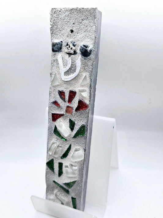 Handcrafted Silver Floral Mosaic Mezuzah Case – Unique Judaica Art