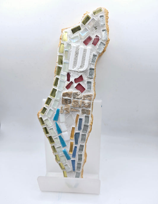 Handcrafted Mosaic Israel Map with Gold Highlights – Judaica Wall Art
