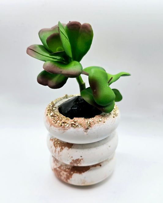 Handcrafted Mini Succulent Planter with Gold Accents – Modern Home Decor
