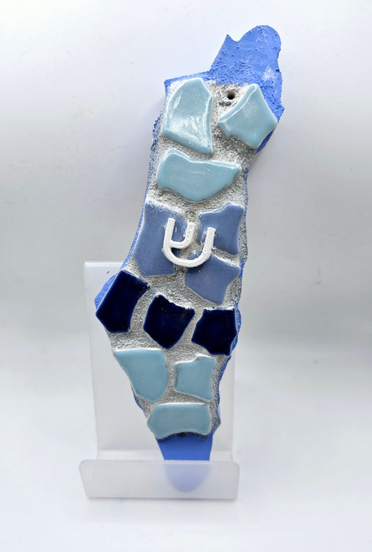 Handcrafted Israel Mosaic Mezuzah Wall Hanging – Judaica Art in Blue Tones
