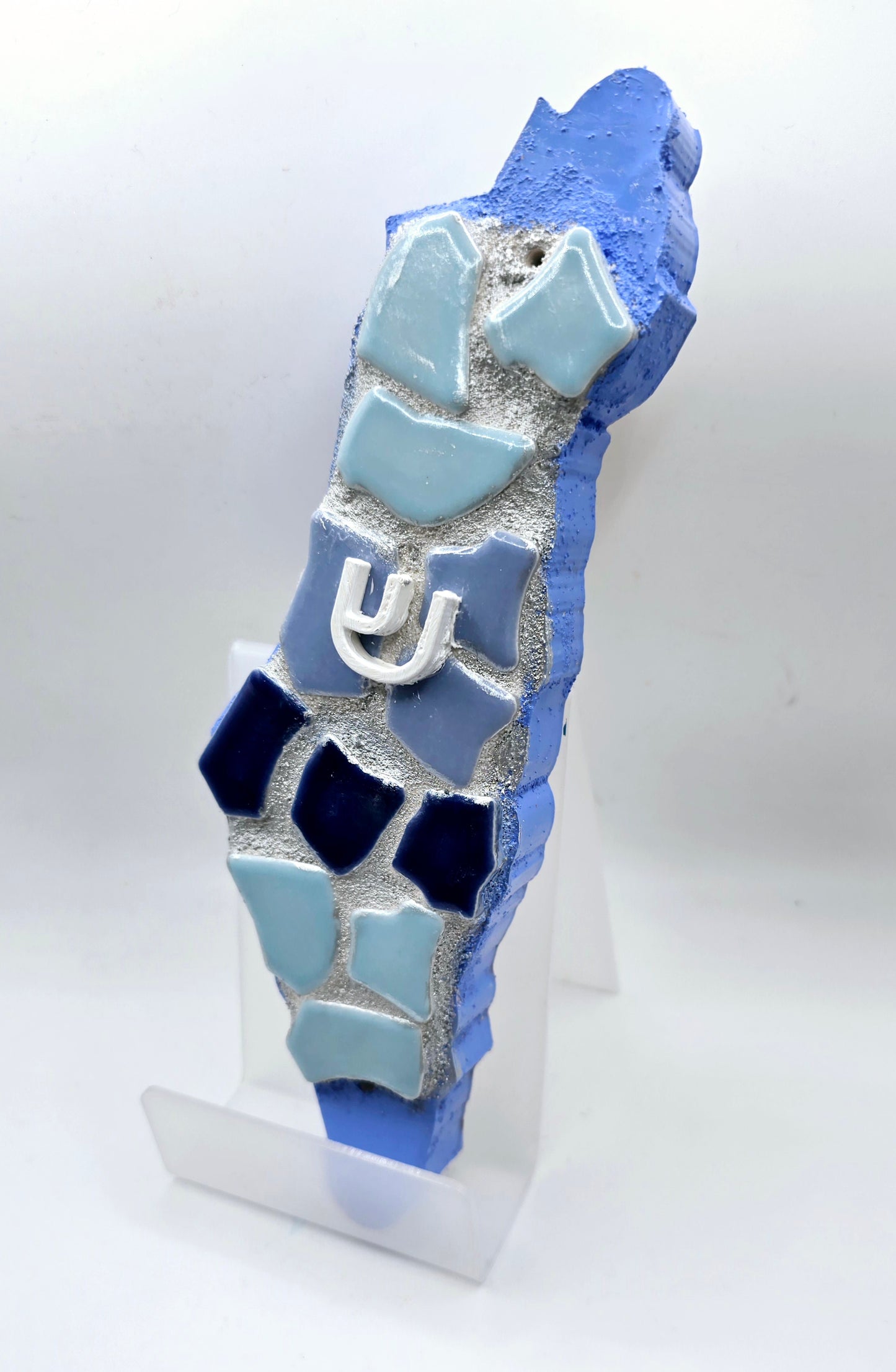 Handcrafted Israel Mosaic Mezuzah Wall Hanging – Judaica Art in Blue Tones