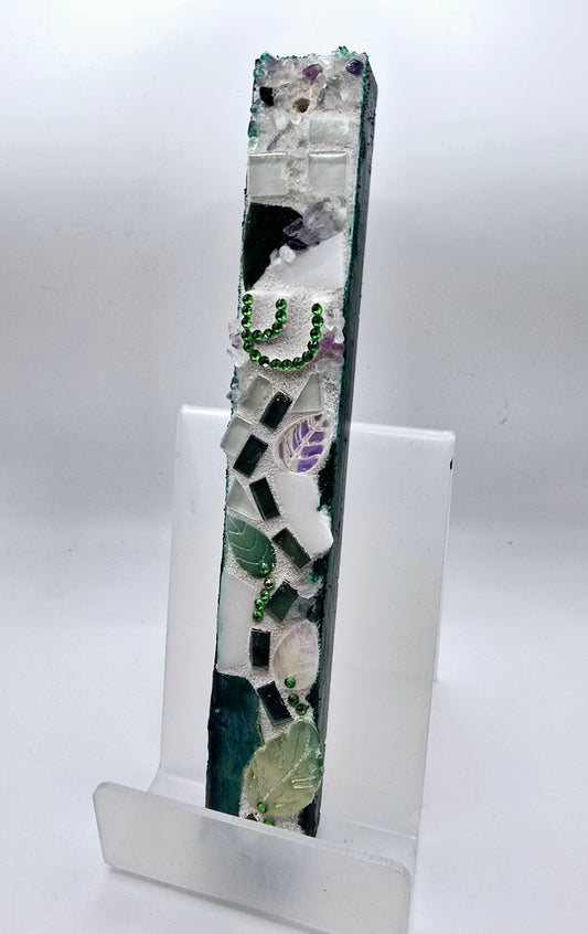 Handcrafted Green Mosaic Mezuzah Case – Nature-Inspired Design