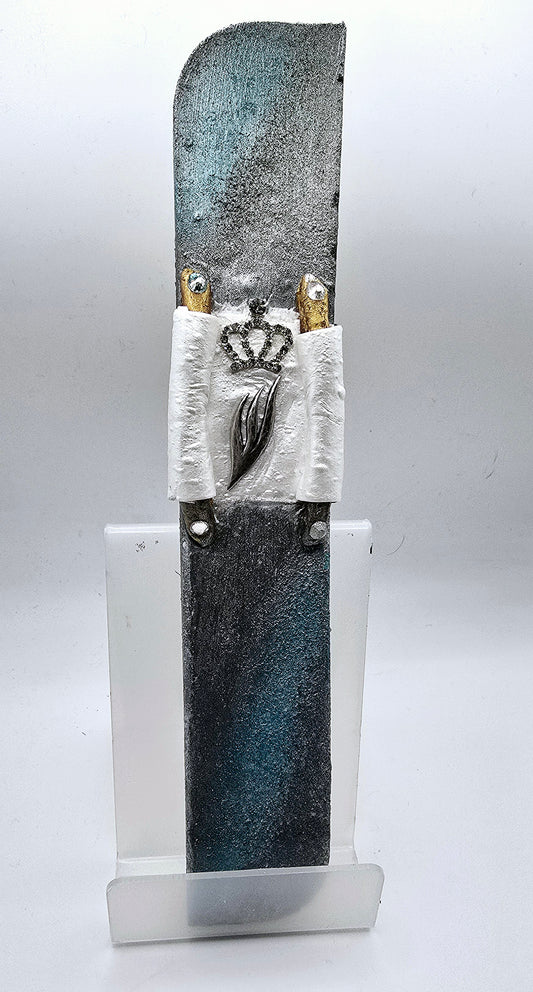 Handcrafted Mezuzah Case – Elegant Torah Scroll Design with Crown & Shin