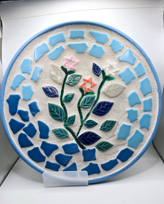 Handcrafted 10-Inch Mosaic Plate – Floral Star of David Art for Dining & Decor