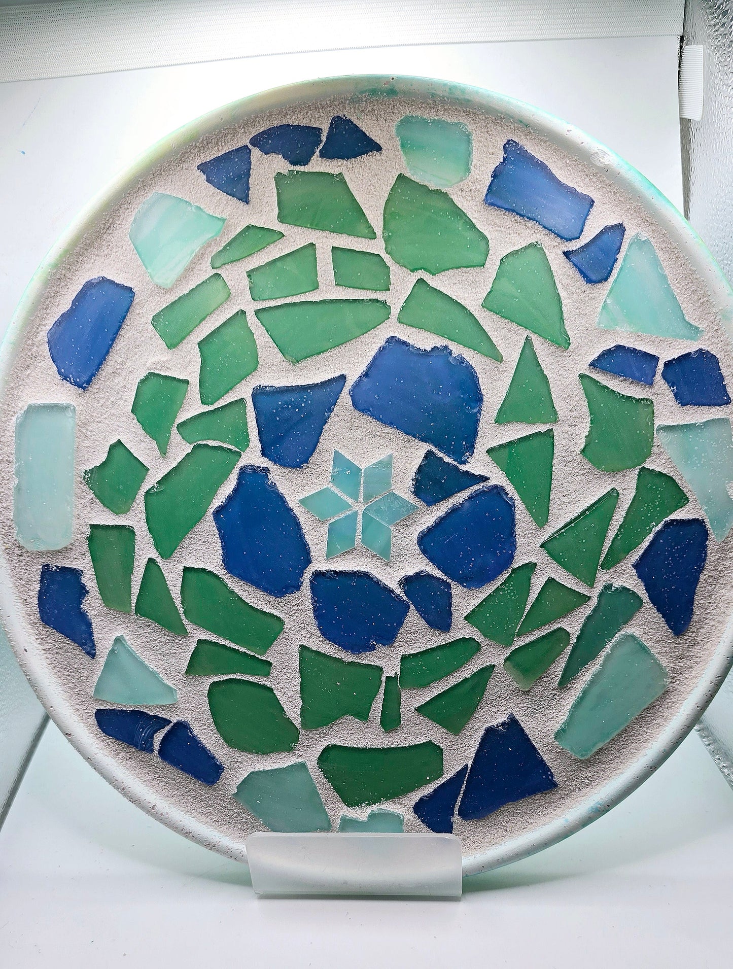 Handcrafted 10-Inch Mosaic Plate – Blue & Green Star of David Design