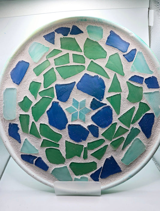 Handcrafted 10-Inch Mosaic Plate – Blue & Green Star of David Design