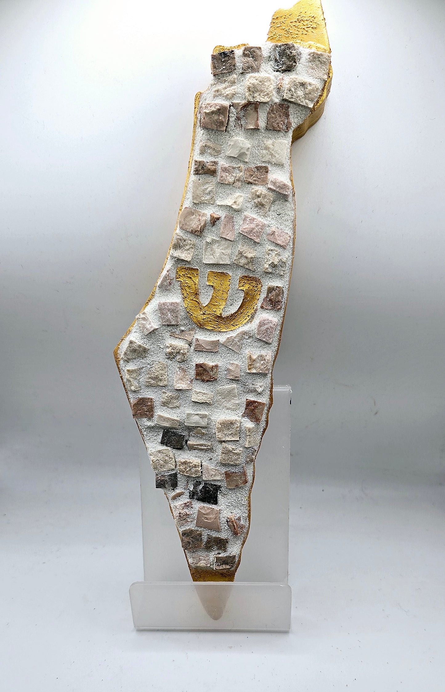 Handcrafted Mosaic Mezuzah Case – Israel Map Design with Gold Shin and Italian Marble