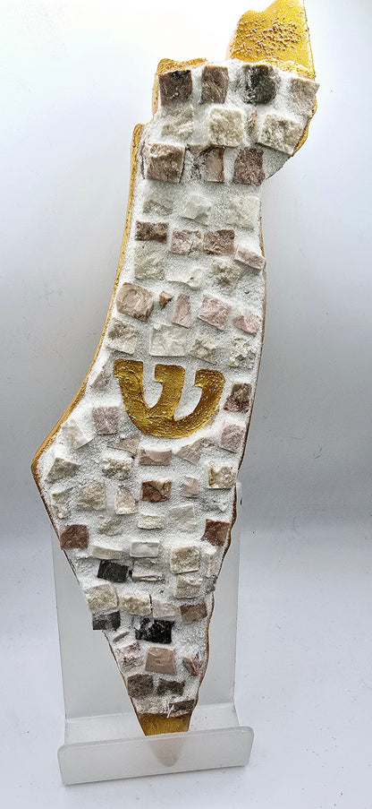 Handcrafted Mosaic Mezuzah Case – Israel Map Design with Gold Shin and Italian Marble