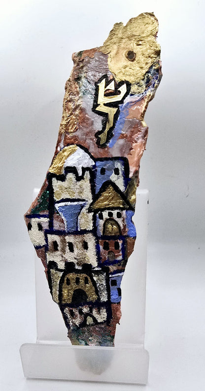 Handcrafted Jerusalem-Inspired Mezuzah Case - Poured Paint Art with Hand-Painted City