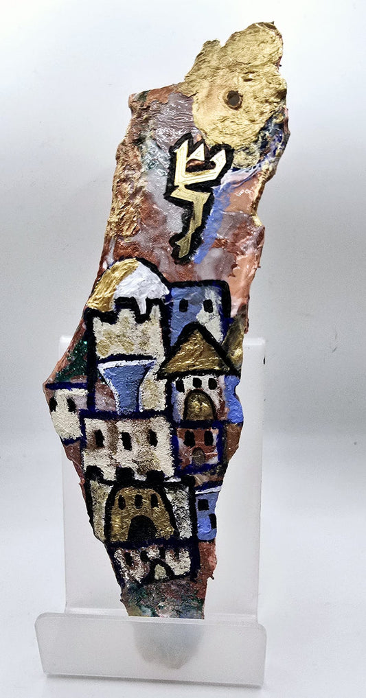 Handcrafted Jerusalem-Inspired Mezuzah Case - Poured Paint Art with Hand-Painted City