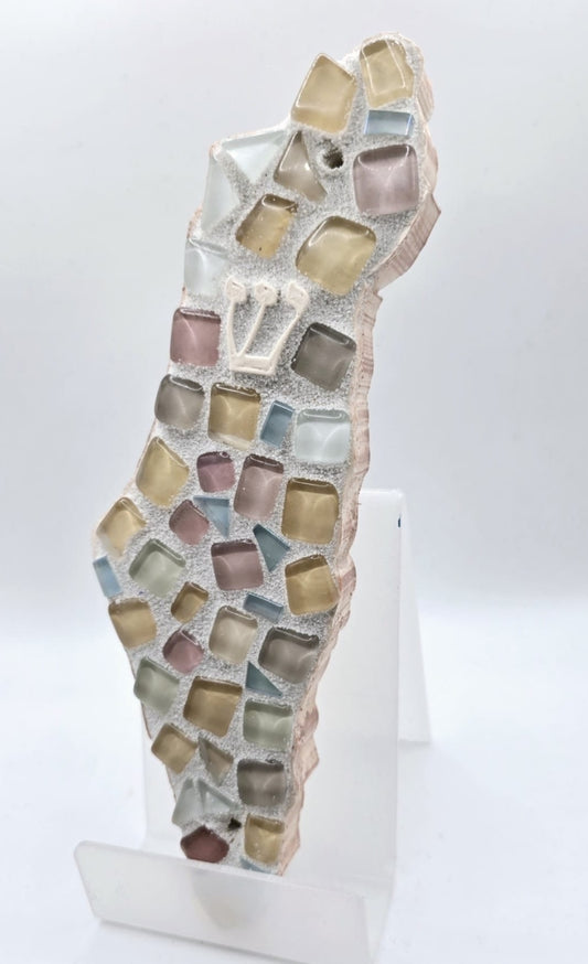 Pastel Glass Mosaic Map of Israel – Artistic Judaica Wall Décor