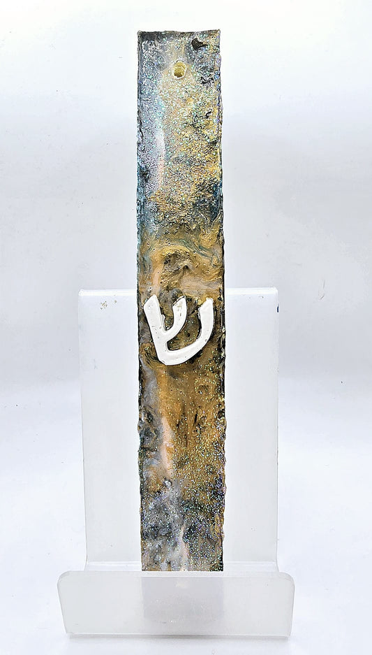 Abstract Mezuzah Case with Poured Paint Design