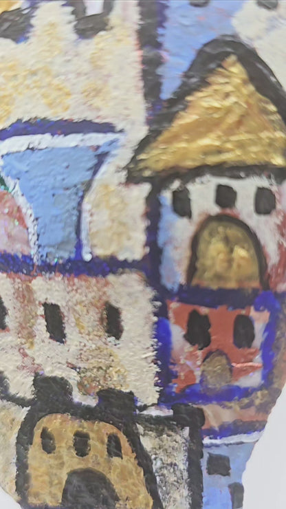 Handcrafted Jerusalem-Inspired Mezuzah Case - Poured Paint Art with Hand-Painted City